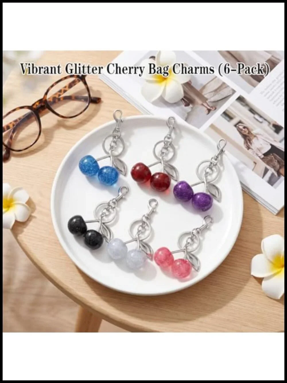 Cherry Charm Keychain Bulk Set of 12 Acrylic Bag Charms for Purse Handbag